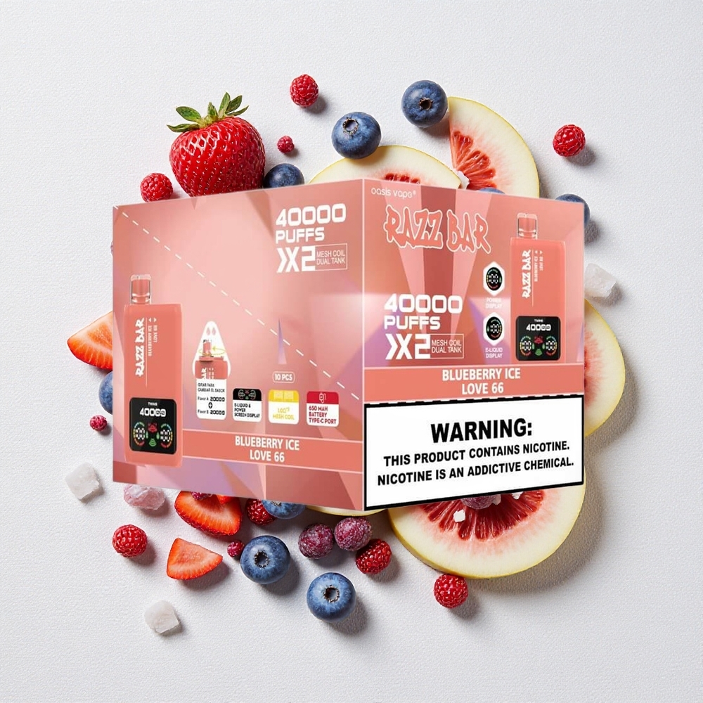 Mirtillo Ghiaccio Amore 66 Razz Bar 40000 Puffs Display Potenza