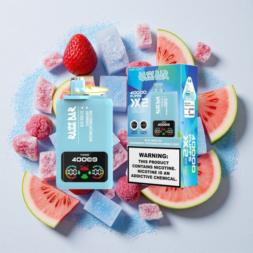 Mirtillo Ghiaccio-Fragola Anguria Bubble Gum Razz Bar 40000 Puffs Schermo Potenza Mirtillo Ghiaccio-Fragola Anguria Bubble Gum Razz Bar 40000 Puffs Schermo Potenza