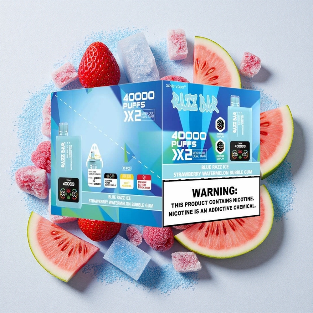 Mirtillo Ghiaccio-Fragola Anguria Bubble Gum Razz Bar 40000 Puffs Schermo Potenza