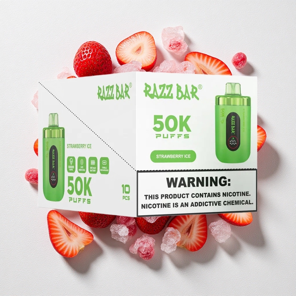 Fragola Ghiaccio Razz Bar 50K Puffs Ricaricabile Tipo-C