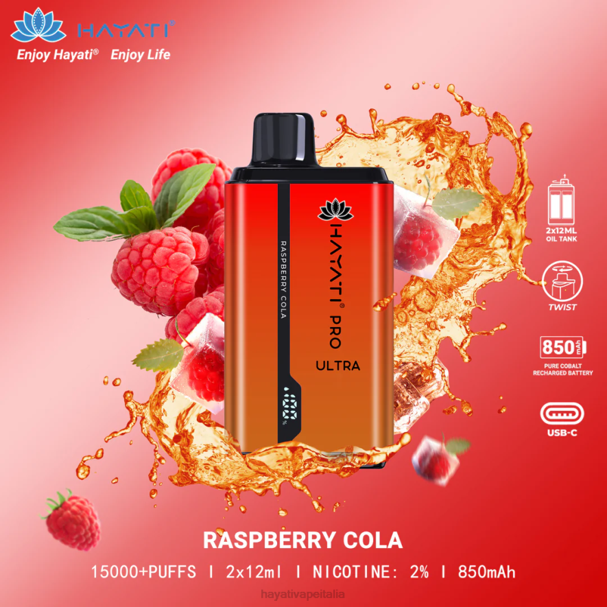 Hayati Pro Ultra 15000 puff usa e getta 6NH0210 Hayati flavour list Cola al lampone