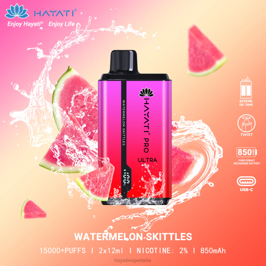 Hayati Pro Ultra 15000 puff usa e getta 6NH0215 Hayati vape liquid birilli di anguria