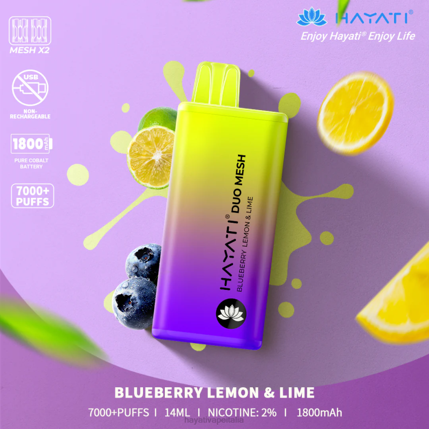 Hayati Duo Mesh monouso 6NH0165 Hayati vape liquid mirtillo, limone e lime