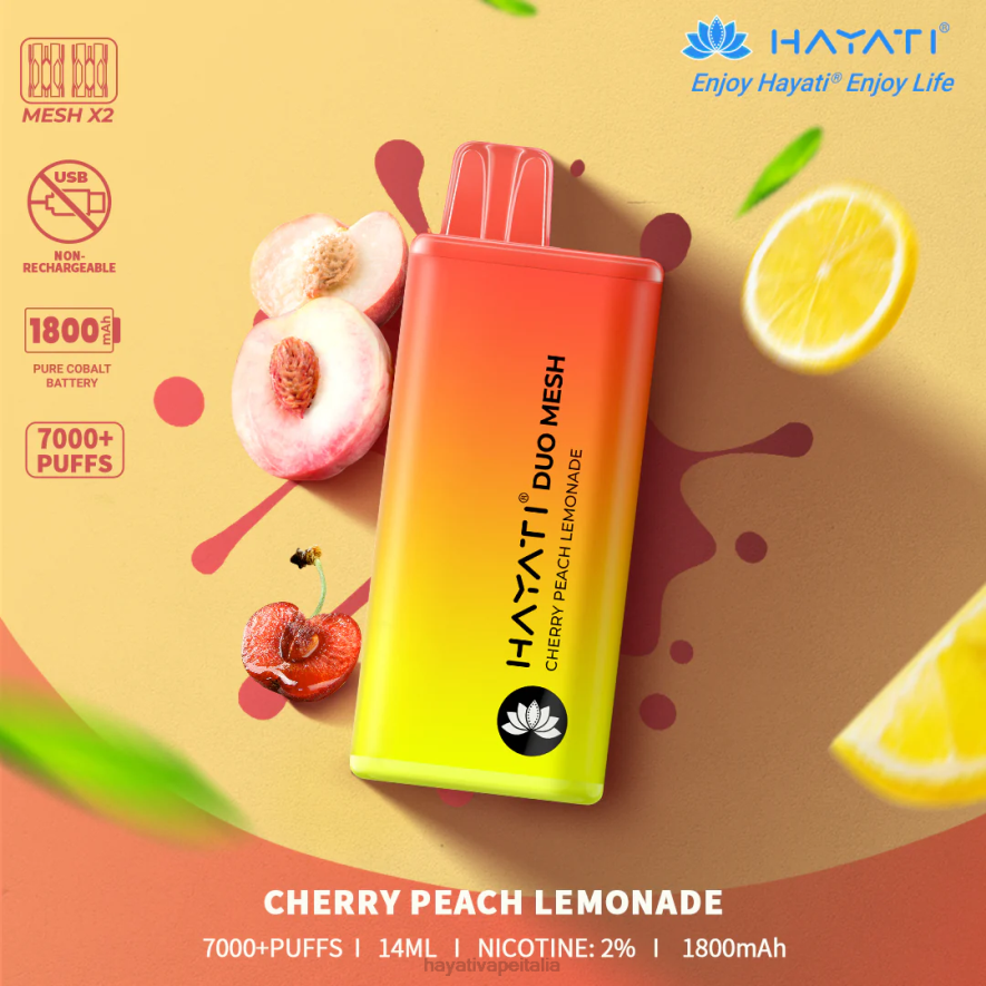 Hayati Duo Mesh monouso 6NH0168 Hayati vape shop limonata alla pesca e ciliegia