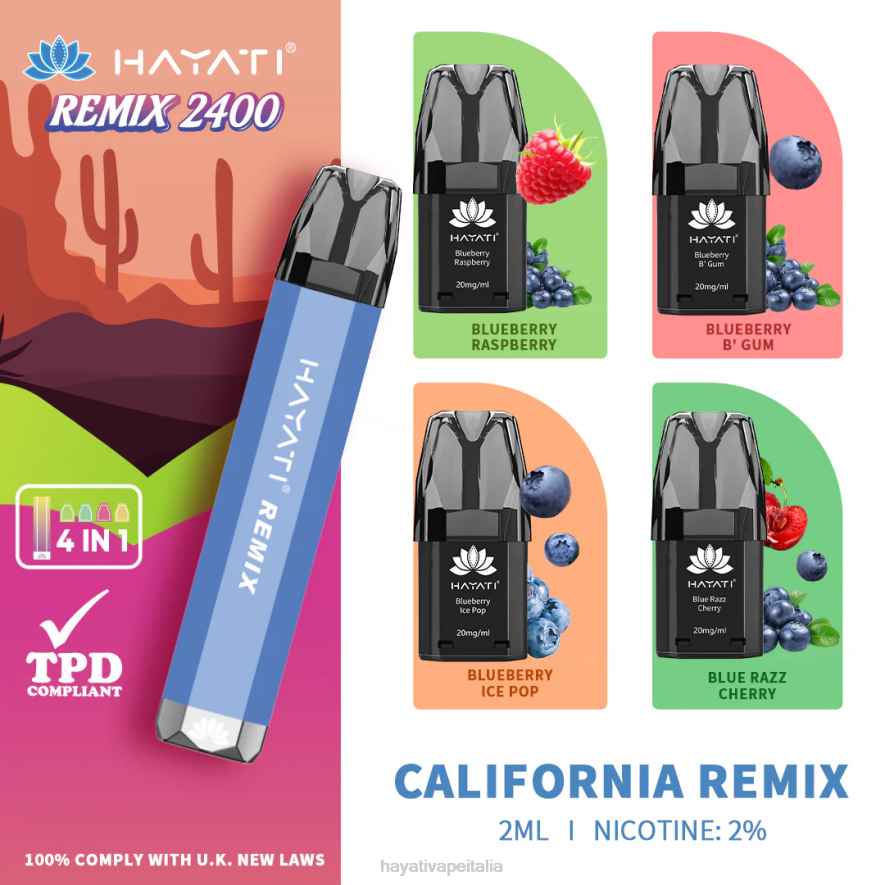 Hayati Remix sistema a cialde preriempite 2400 puff 6NH051 Hayati italia remix californiano