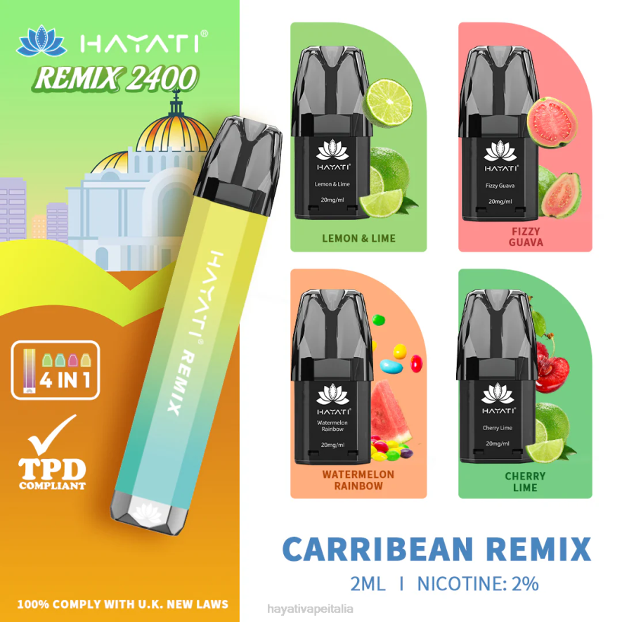 Hayati Remix sistema a cialde preriempite 2400 puff 6NH052 Hayati milano remix dei Caraibi